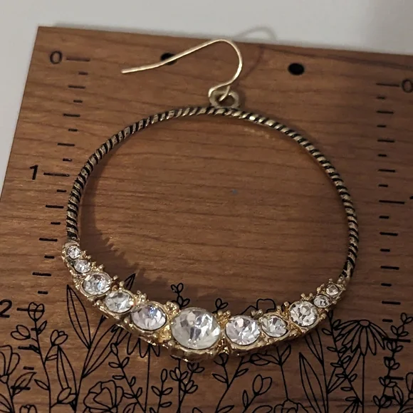 Vintage Gold Rhinestone Hoop Earrings - Picture 6 of 6